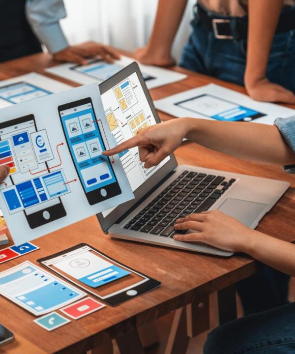 Team designing and developing a mobile app solution